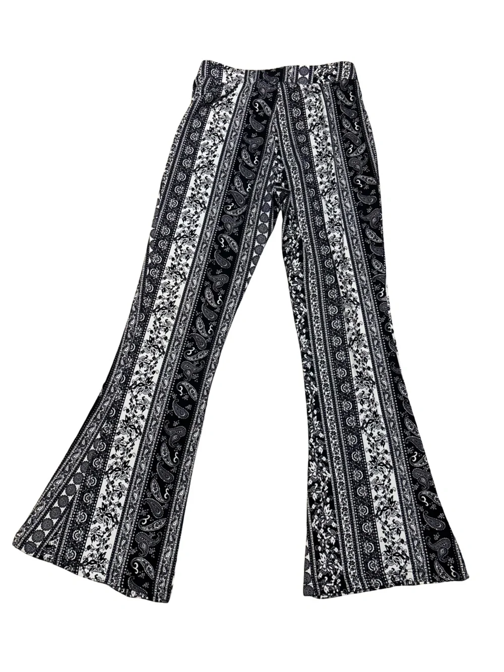Maze Black & White Paisley Wide Leg Flare 70’s Hippie Boho Leggings Pants Medium
